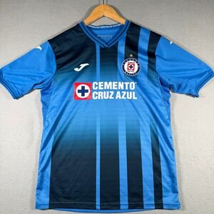 Joma Cruz Azul Mens Soccer Jersey Blue Striped Liga MX Cemento Sponsor Size M